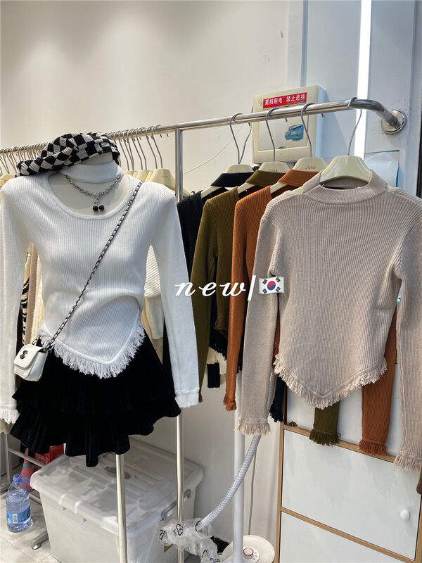 【JULIA】U neck fringed hem bottoming shirt YS3-2081# PCZ