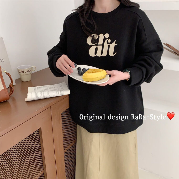 [RARA] Letter print plus velvet loose and lazy sweater 79311# LSL