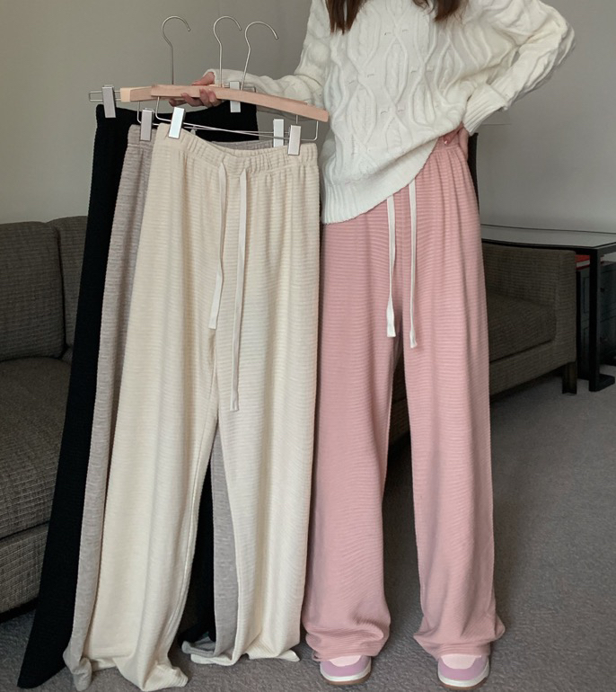 New in autumn! [Timely rain] Korean style ins design texture texture layered horizontal stripes drape slim casual pants 01559# WPL