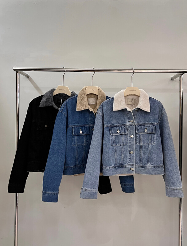 【VIVIS TYPE】Korean style stitching faux lamb velvet lapel denim jacket 9782# HJY
