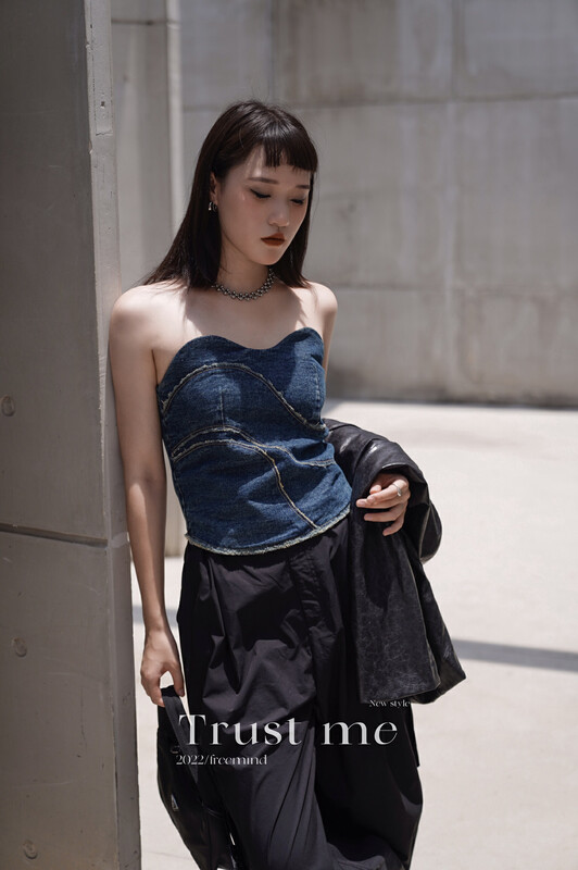 【TRUSTME】Denim Washing Tube Top 011-40123