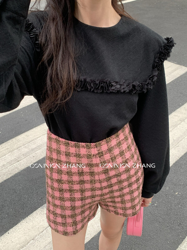 【CZ ZHANG】Retro Plaid High Waist Slim Fit Commuter Casual Shorts 82403# JHY