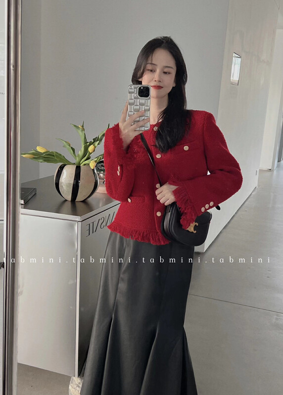 New in autumn! [TABMINI] Xiaoxiangfeng hem tassel short coat Q11260-G# WPL