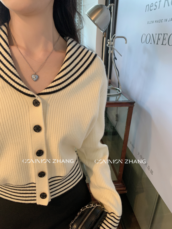 【CZ ZHANG】Stitched Striped Versatile Basic Knit Cardigan 92027# JHY