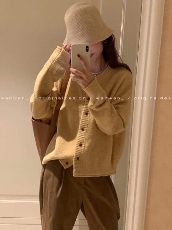 New in autumn! [WANWAN] Korean round neck casual knitted cardigan K631# HBX