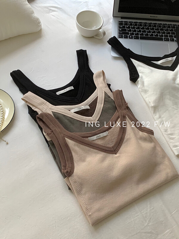[ING] Contrast color brushed plus velvet warm bottoming vest/sling ING-8266