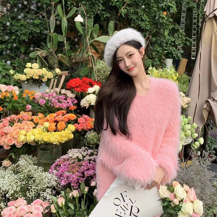 【BENYAN】Sweet Soft Waxy Girl Powder Mid Length Sweater Sweater D8092