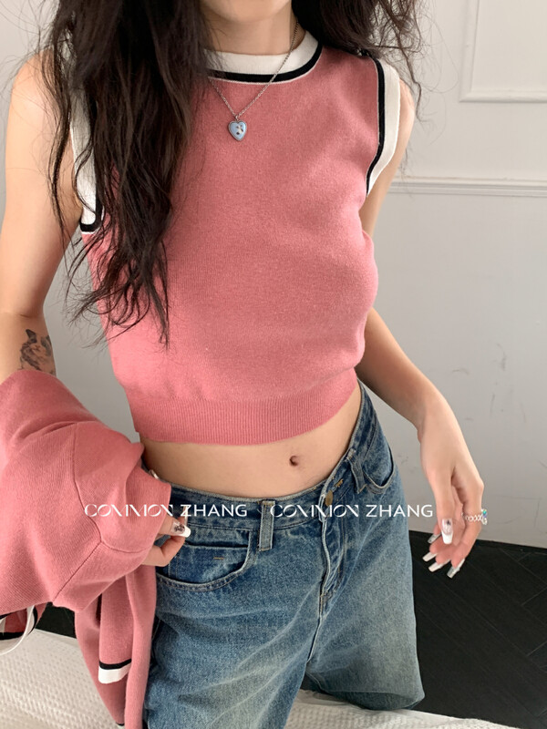 【CZ ZHANG】Simple Design Slim Short Sleeveless Vest Knit Sweater 92017-1# JHY
