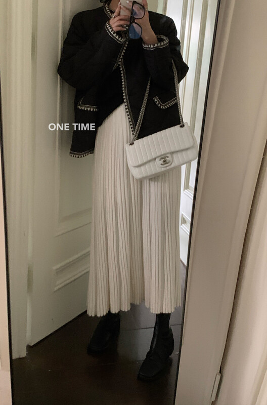 【ONE TIME】High waist pit strip umbrella hem knitted skirt XW5233# JHY