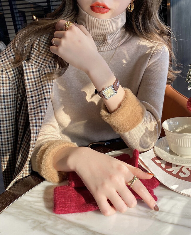 【KIKI STUDIO】One-piece fleece thickened warm knitted turtleneck bottoming shirt 7060# HJY