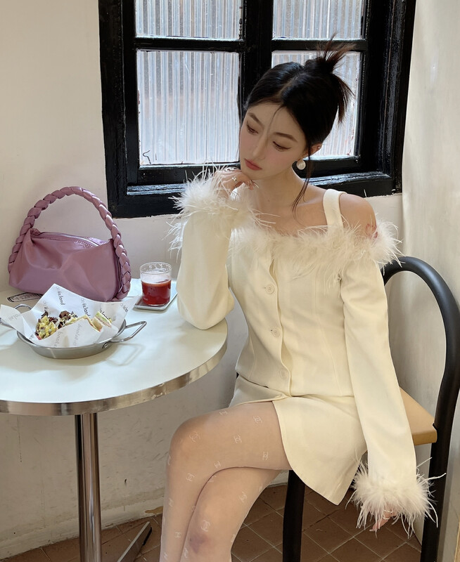 【BENYAN】lavame feather dress dress 6365