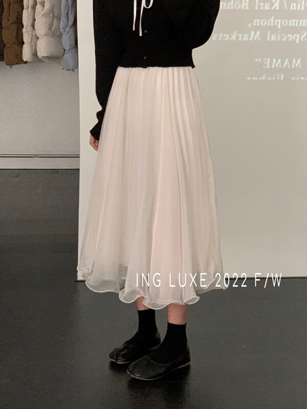 [ING] Autumn and winter all-match gauze skirt gentle wave skirt 8277
