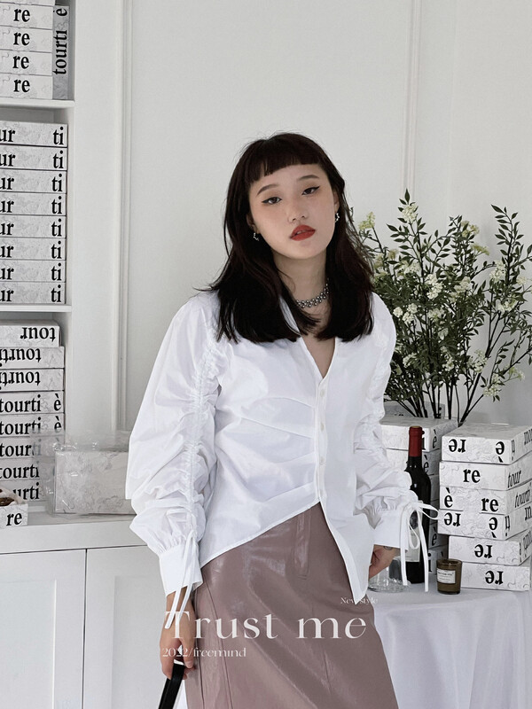 【TRUSTME】French Vintage Sleeve Ruched Shirt 40182# JHY