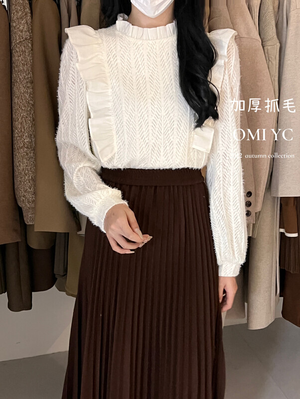 【O MI】Temperament ruffled lace shirt 88228# FHX