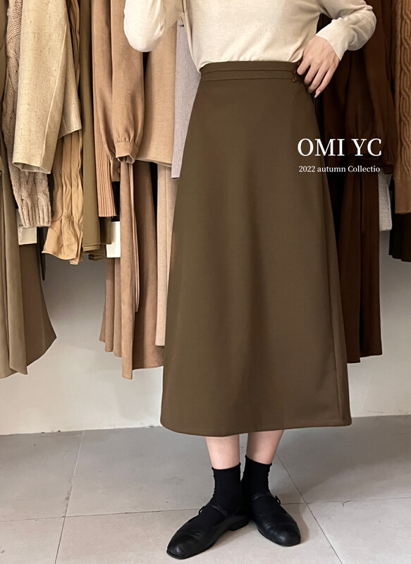 【O MI】Two-button woolen fabric slimming Korean skirt 55728# FHX