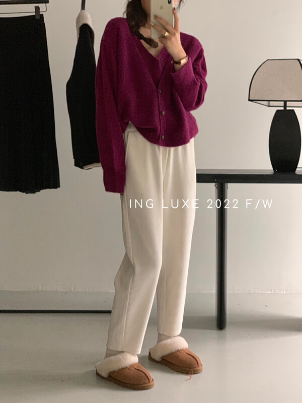【ING】High waist straight corduroy harem casual pants ING-8223