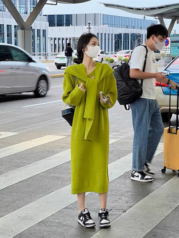 【KIKI STUDIO】Korean Casual Knit Dress (with Hooded Scarf) 7018# HJY