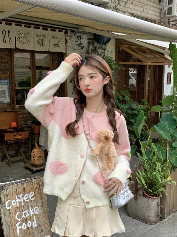 New in winter! [Timely rain] Hanfeng ins sweet heavy industry three-dimensional bear love warm sweater (non-removable doll) 70001# WPL
