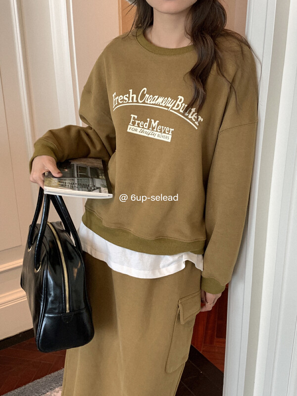 【6-UP】Korean version of casual letter printing fake two-piece sweater 69278# CQW