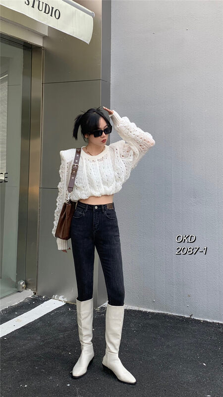 【OKD】Leather Stretch Skinny Jeans 2087-1# GY