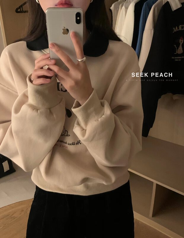 New in autumn!【SEEK PEACH】Fashion printed casual sweater 5806# L