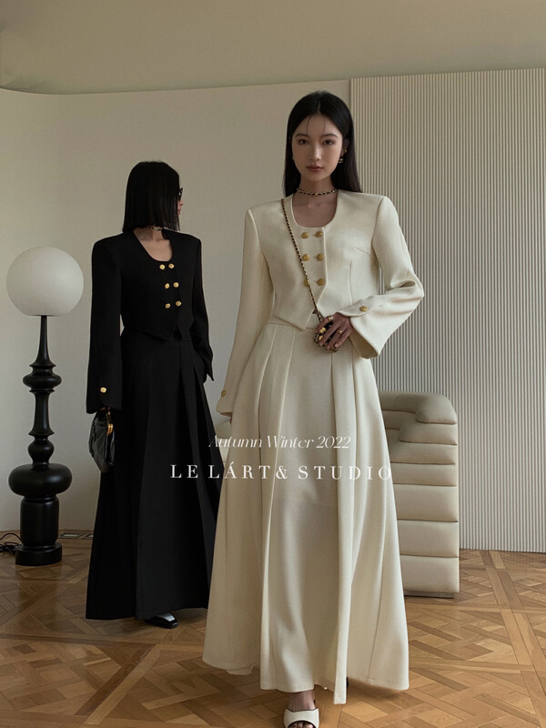 【LE LART】French Small Fragrance High Waist Pleated Long Skirt LL3311# JHY