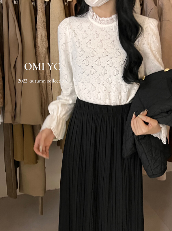 【O MI】Korean version all-match thick lace jacquard bottoming shirt 88735# FHX