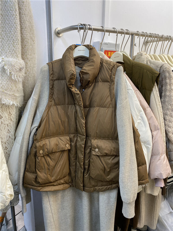 [WANWAN] Stand Collar Comfortable Pocket Vest Warm Down Jacket (including 90% White Duck Down) 2582# HBX