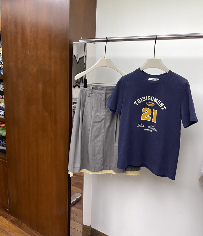 【TRUSTME】Solid color brushed short-sleeved T-shirt 40256