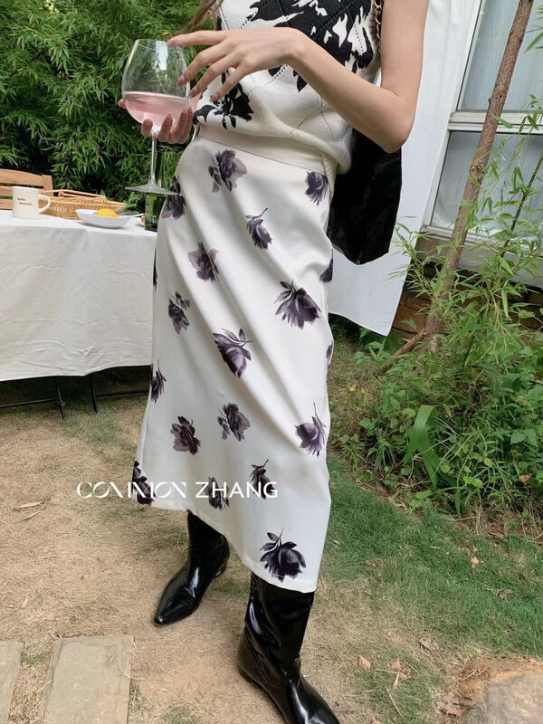 【CZ ZHANG】Retro Print High Waist Slim Skirt 82200