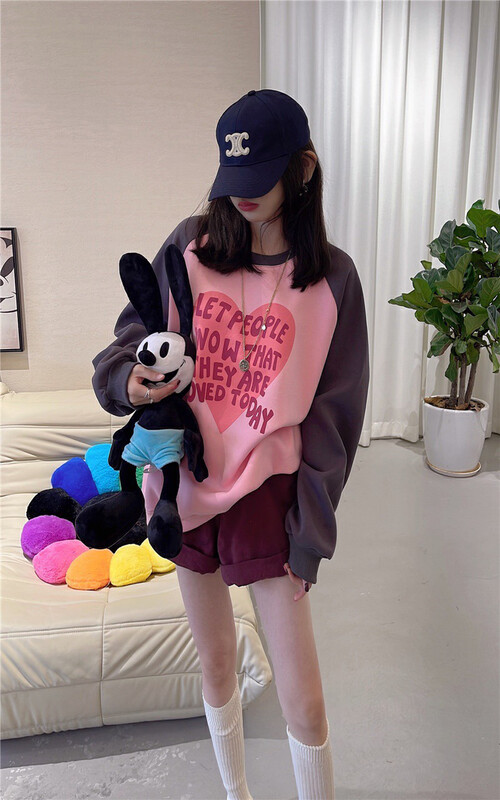 【YT】Love Letter Print Contrast Color Round Neck Sweater WY58238# PCZ