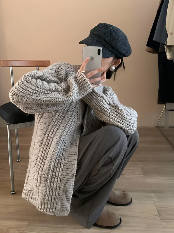 New for winter!  【WANWAN】V Neck Loose Versatile Knit Cardigan 0090# HBX