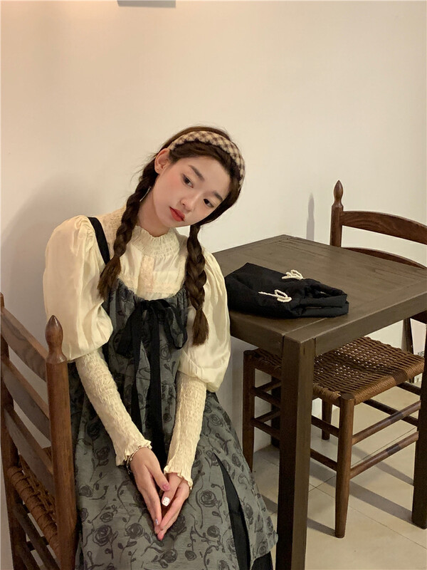 New for winter!  [Timely rain] Korean style ins retro western style sweet palace style stitching lace shirt AS272# WPL