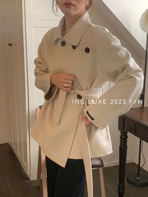 [ING] Temperament Lapel Design Double Sided Cashmere Coat (with Belt) ING8235