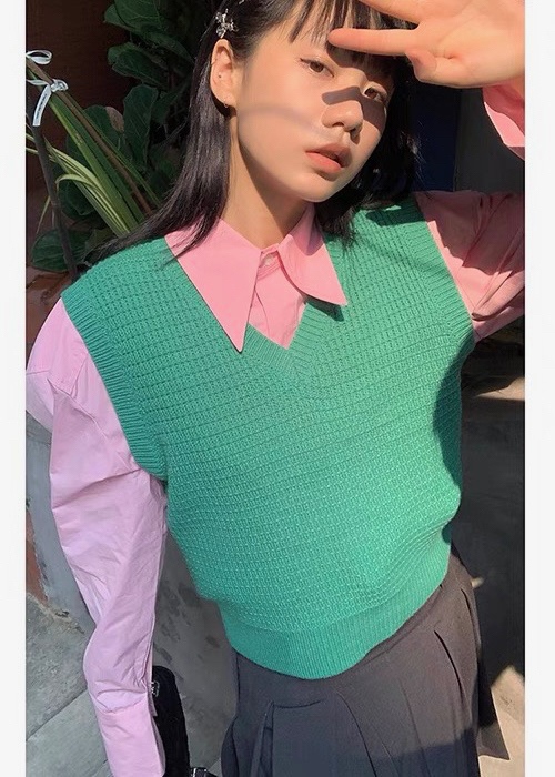 Original price 84.60! 【TRUSTME】Solid color knitted vest 016-40101