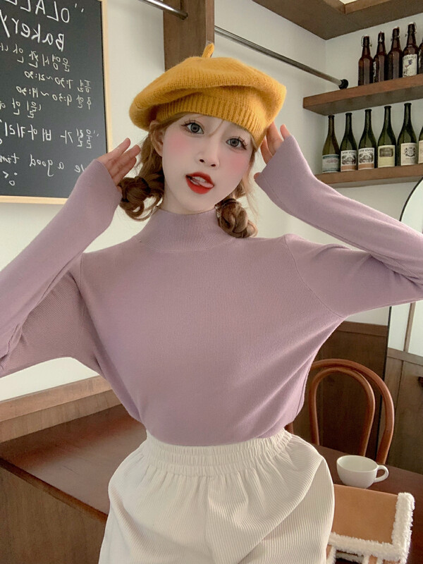 [Timely rain] Korean style ins retro design is thin and half high-neck loose all-match knitted sweater K2177# WPL