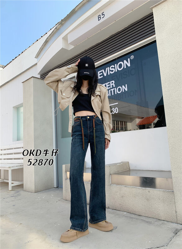 New for winter!  【OKD】Super stretch Korean version mopping all-match jeans (with waist rope) 52870# GY