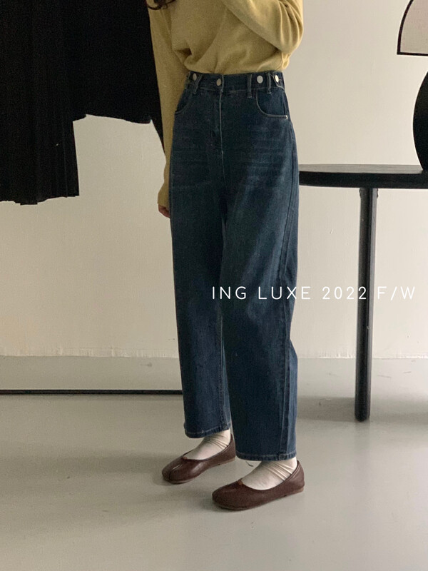 【ING】Retro Loose Casual Straight Wide Leg Jeans 8212# FHX