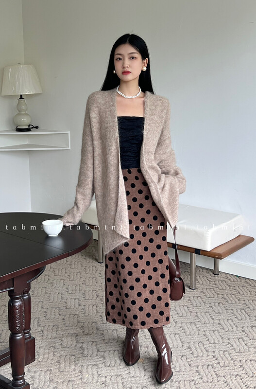 New in autumn! [TABMINI] Retro polka-dot high-waisted slim skirt Q11439-M# WPL