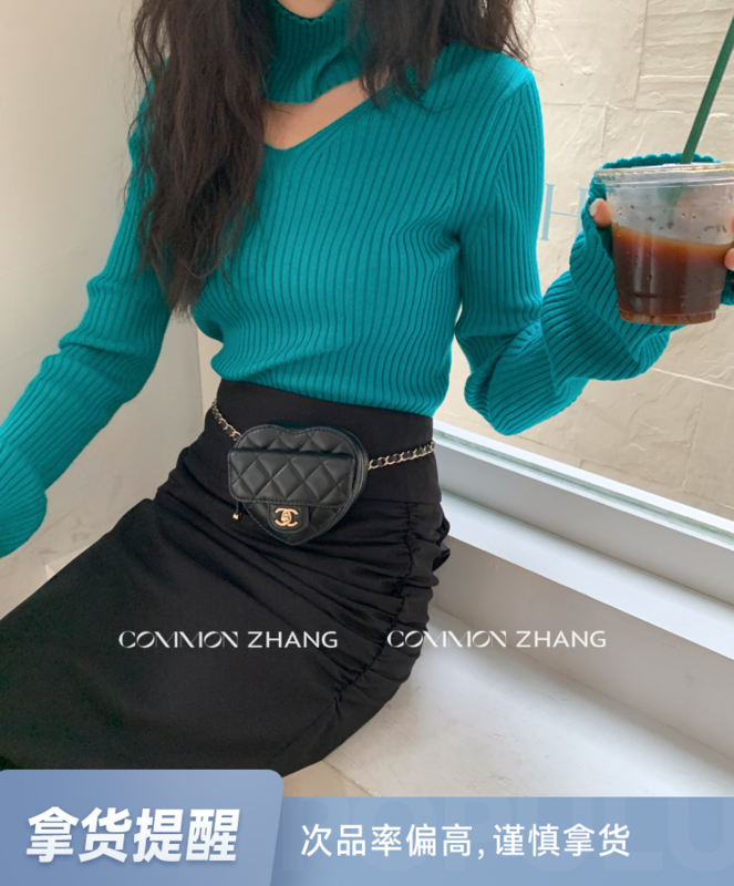 【CZ ZHANG】Simple multi-color halter neck turtleneck bottoming shirt slim fit pit strip knitted sweater 92092# JHY