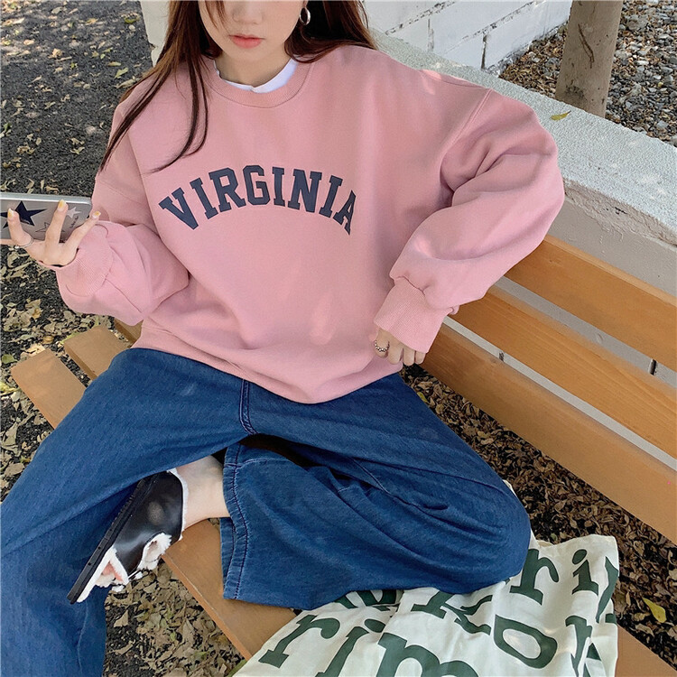Autumn is new! [Timely rain] Korean style ins pullover design letter round neck long sleeve loose all-match plus sweater 15275# WPL