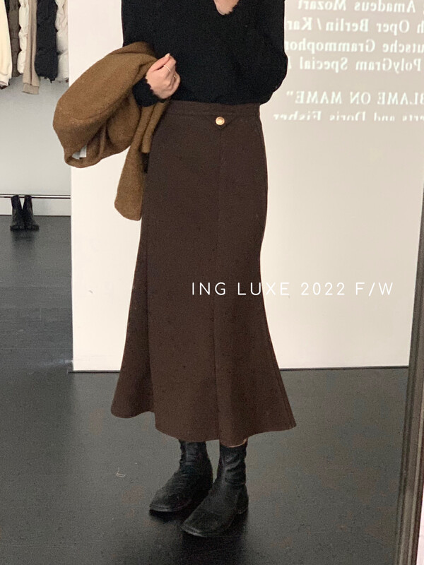 [ING] Temperament, high waist, slim and hip fishtail skirt 8261