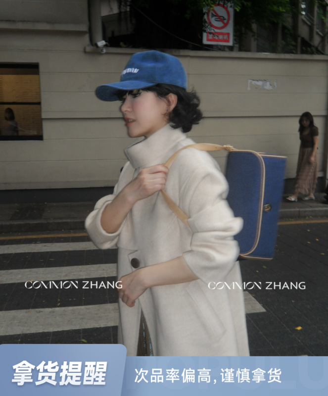 【CZ ZHANG】Designed big-name fashion stand-up collar loose long double-sided cashmere coat wool coat 22003