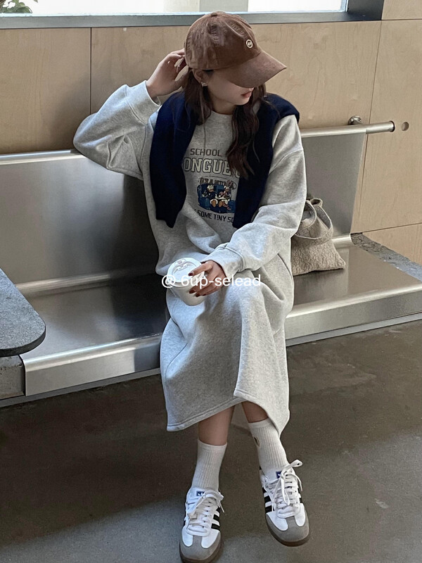 【6-UP】Korean version of casual printed sweater and fleece dress 69270# CQW