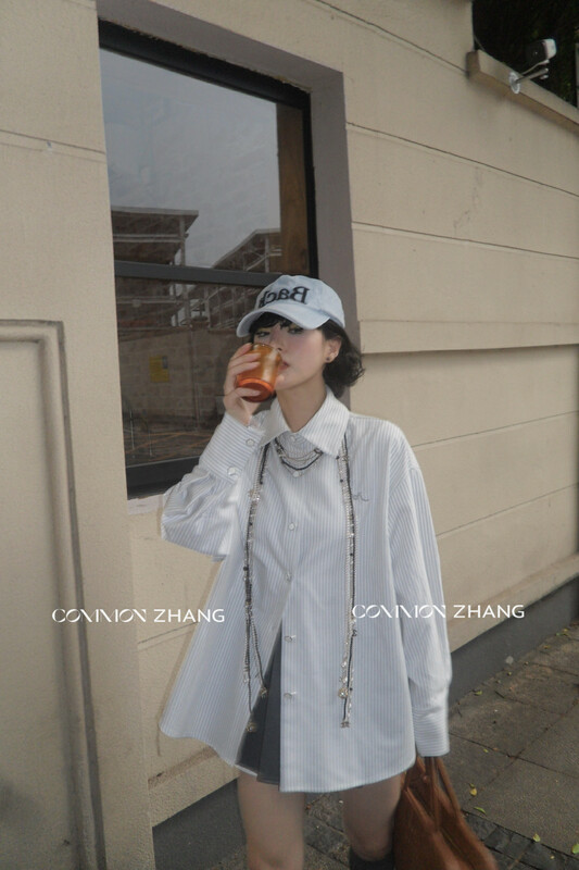 【CZ ZHANG】Casual Lazy Striped Loose Slim Shirt 82447