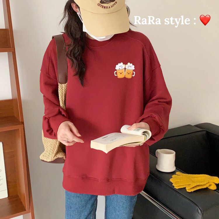 Autumn is new!【RARA】Korean version of beer print sweater 2007# LSL