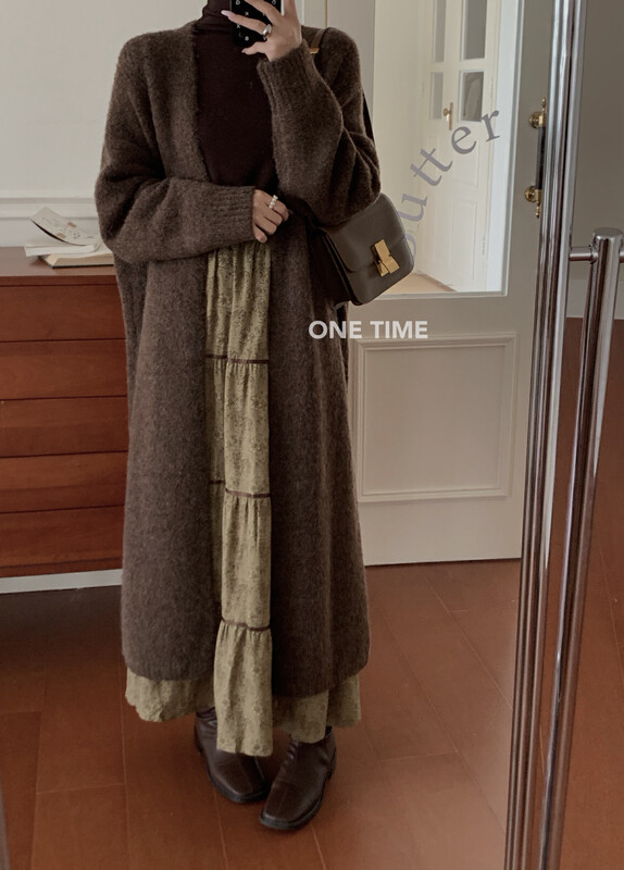 【ONE TIME】Korean Solid Color Long Knit Cardigan OT7101# JHY