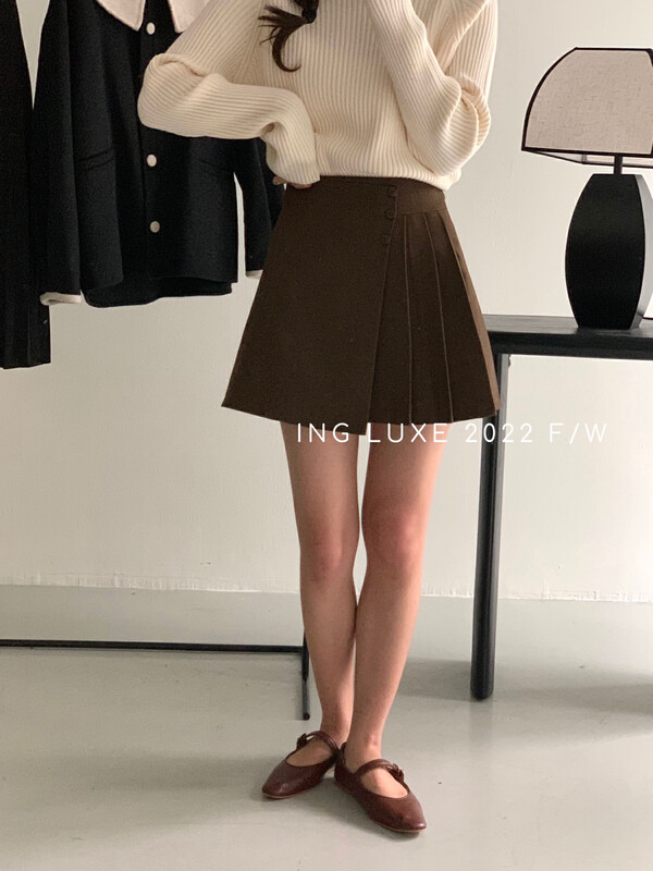 【ING】High waist A-line irregular pleated skirt 8222