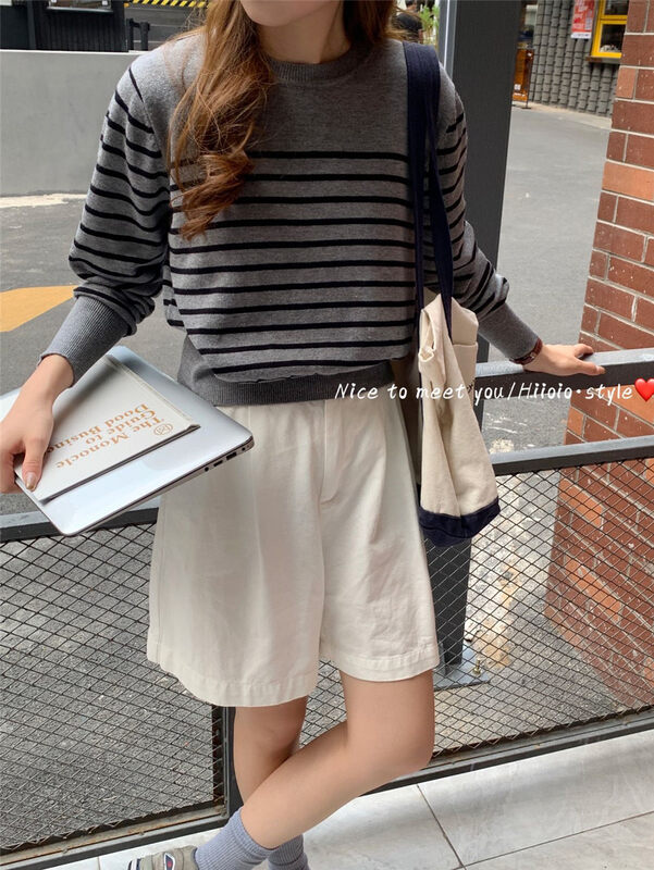 【RARA】Lazy Retro Striped Casual Knit Sweater 02081# LSL