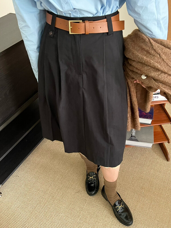 [TRUSTME] French retro two-color stitching skirt with raw edges 40269